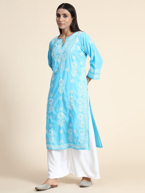 Hand Embroidery Chikankari Long Kurti for Women | Stylish Casual | Fancy